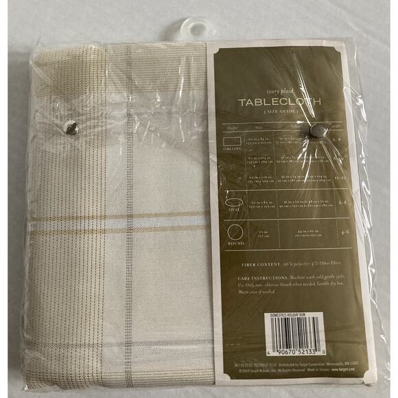 Vintage 2003 Plaid Oblong Tablecloth 60X84 Ivory with Gold Silver Threads Target - Picture 2 of 5